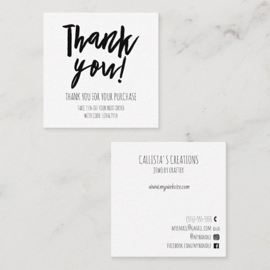 シンプル白黒割引あり スクエア名刺 (正面/裏面)