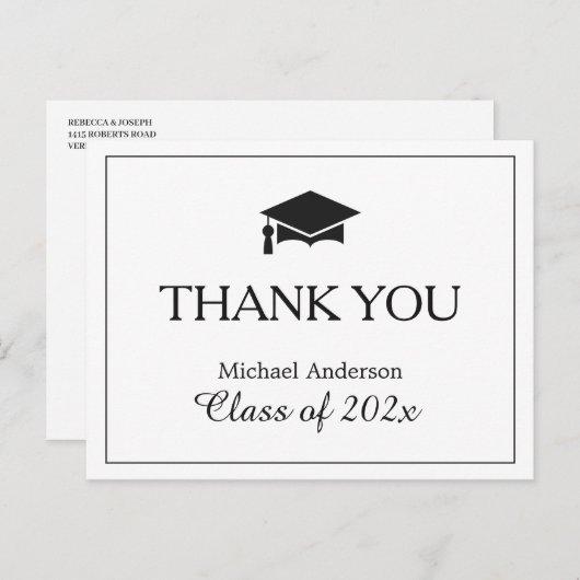 シンプル白黒卒業ありがとう ポストカード (正面/裏面)