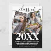 シンプル白黒卒業グラデーション写真コラージュ 案内状 (正面)