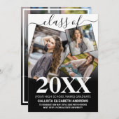 シンプル白黒卒業グラデーション写真コラージュ 案内状 (正面/裏面)