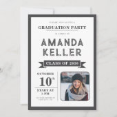 シンプル白黒卒業パーティー招待状 招待状 (正面)