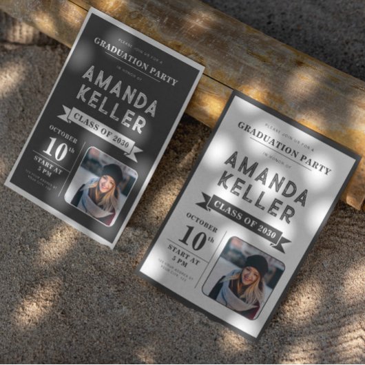 シンプル白黒卒業パーティー招待状 招待状