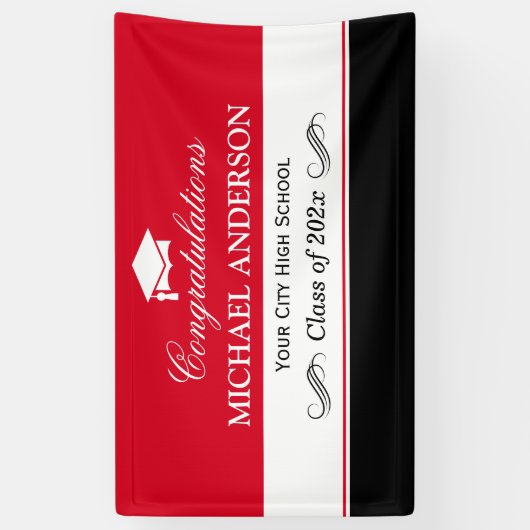 シンプル白黒卒業パーティー 横断幕 (縦)