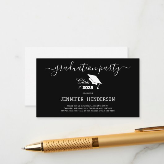 シンプル白黒卒業党2025年クラス エンクロージャーカード (正面/裏面インサイチュ)