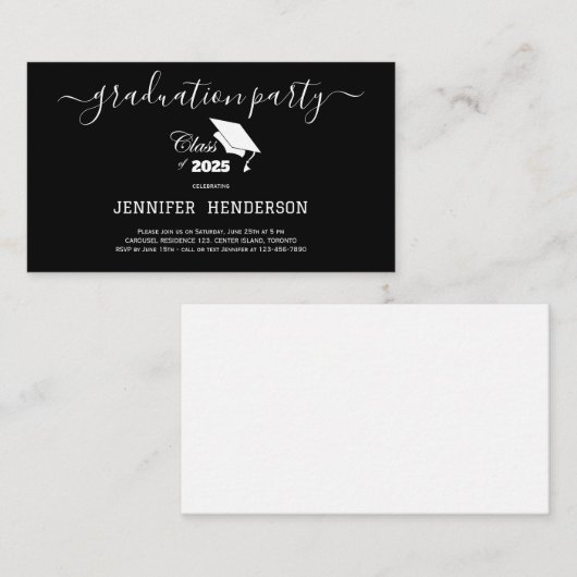 シンプル白黒卒業党2025年クラス エンクロージャーカード (正面/裏面)