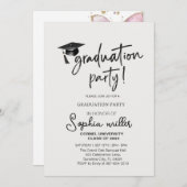 シンプル白黒卒業、パーティー 招待状 (正面/裏面)