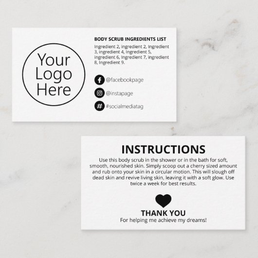 シンプル白黒原料指示ロゴ 名刺 (正面/裏面)