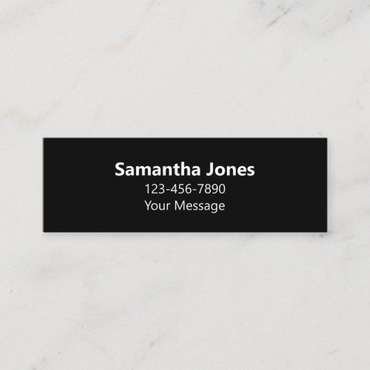 シンプル白黒名メッセージの電話番号 スキニー名刺 (正面)