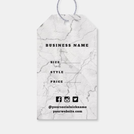 シンプル白黒大理石価格つるラベル ギフトタグ (裏面)