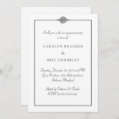 シンプル白黒婚約パーティ 招待状 (正面/裏面)