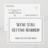 シンプル白黒延期結婚の更新通知 ポストカード (正面/裏面)