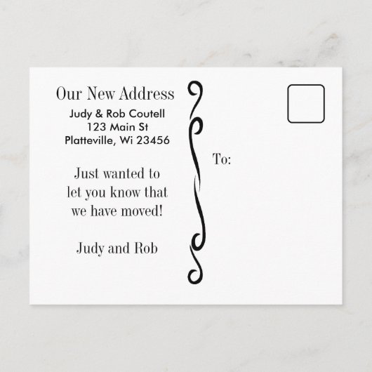 シンプル白黒引っ越しました標識 案内ポストカード (裏面)