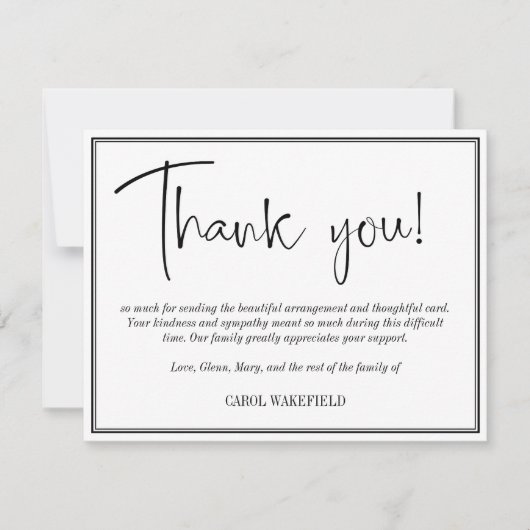 シンプル白黒悔やみや弔慰ありがとう サンキューカード (正面)