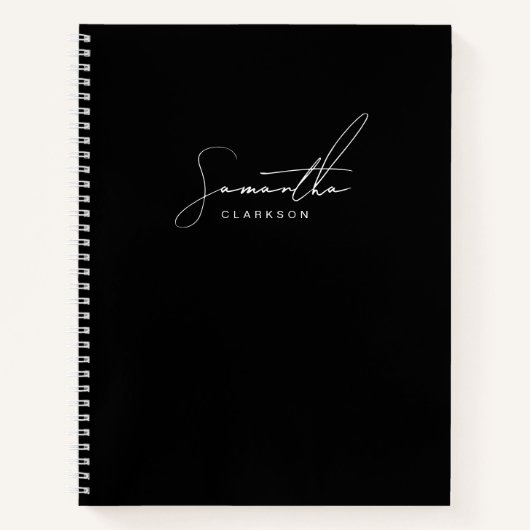 シンプル白黒手書きスクリプト個人 ノートブック (正面)