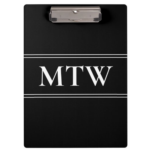 シンプル白黒文字テンプレートモノグラム クリップボード (正面)
