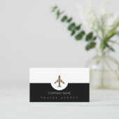 シンプル白黒旅行代理店+飛行機 名刺 (スタンド正面)