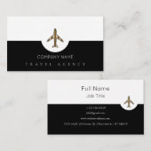 シンプル白黒旅行代理店+飛行機 名刺 (正面/裏面)