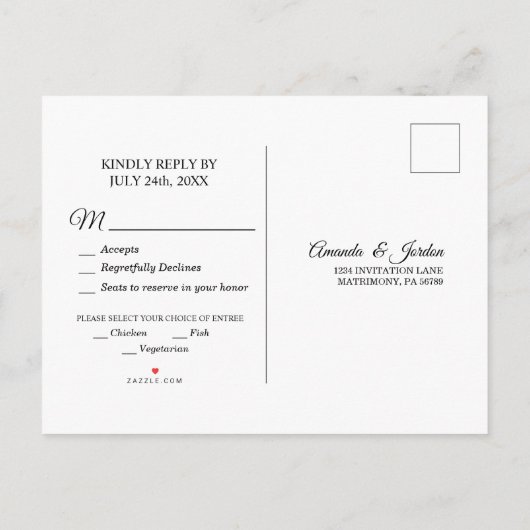 シンプル白黒書簡回答はがき インビテーションポストカード (裏面)