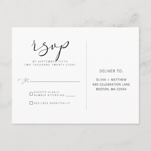 シンプル白黒書道RSVPポストカード インビテーションポストカード (裏面)