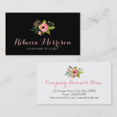 シンプル白黒水エレガント色フローラロゴ 名刺 (正面/裏面)