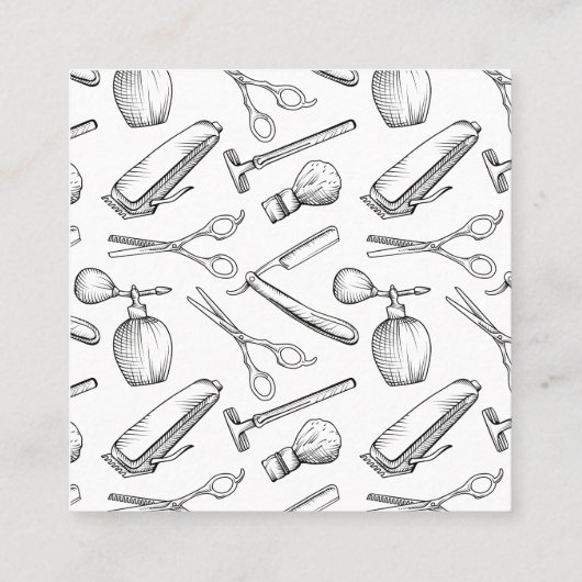 シンプル白黒理容師スタイリストショップパターン スクエア名刺 (裏面)