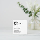 シンプル白黒理容師スタイリストショップパターン スクエア名刺 (スタンド正面)