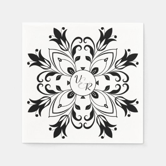 シンプル白黒紙ナプキン スタンダードカクテルナプキン (正面)