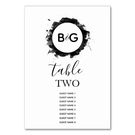 シンプル白黒結婚のゲスト名 テーブルナンバー (正面)