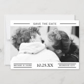 シンプル白黒結婚の写真の日付の保存 マグネット招待状 (正面)