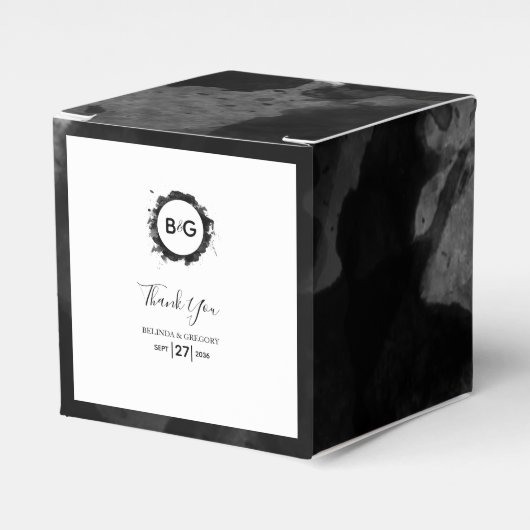 シンプル白黒結婚の水色 フェイバーボックス (正面サイド)