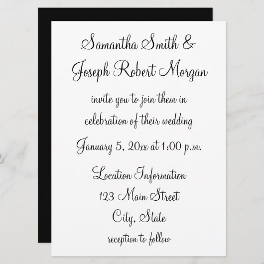 シンプル白黒結婚の 招待状 (正面/裏面)
