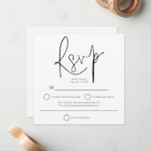 シンプル白黒結婚ズスクエアRSVP ノートカード (正面/裏面インサイチュ)