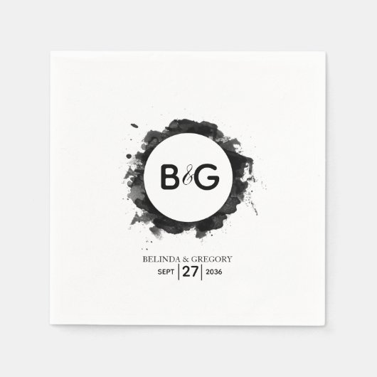 シンプル白黒結婚ズ スタンダードカクテルナプキン (正面)