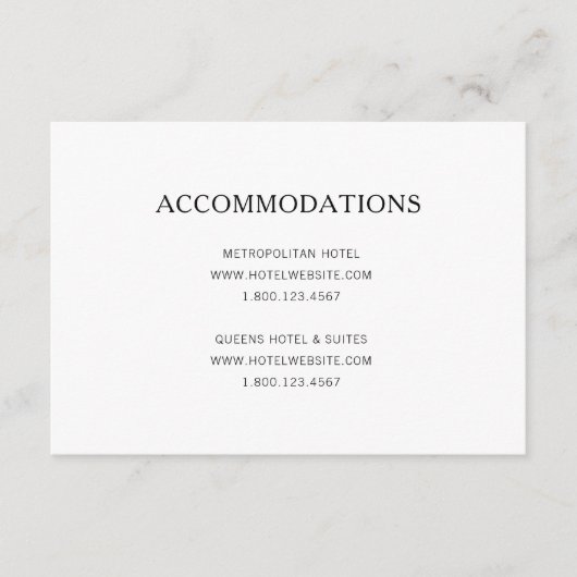 シンプル白黒結婚宿泊施設 エンクロージャーカード (正面)