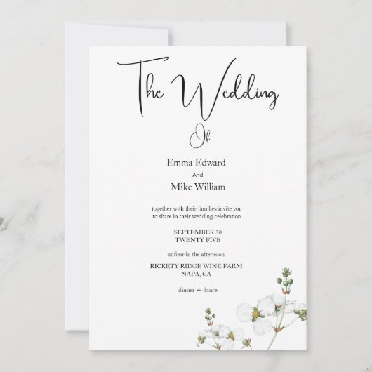 シンプル白黒結婚式招待状 招待状 (正面)