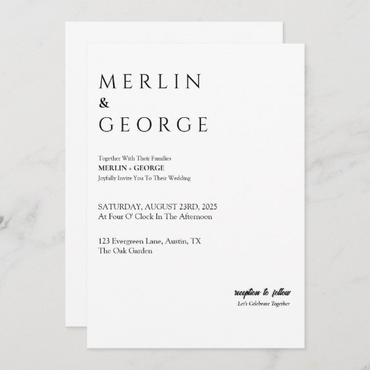 シンプル白黒結婚式招待状 招待状 (正面/裏面)