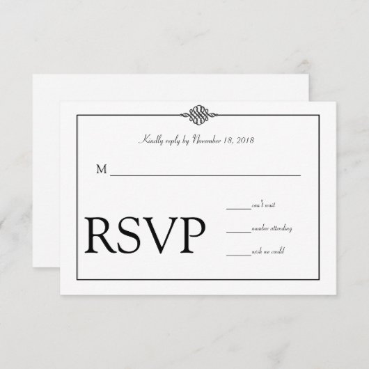 シンプル白黒結婚式RSVP 出欠カード (正面/裏面)