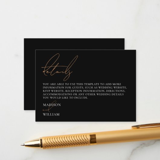 シンプル白黒結婚詳細 エンクロージャーカード (正面/裏面インサイチュ)