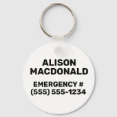 シンプル白黒緊急アレル連絡ゲン キーホルダー (裏面)