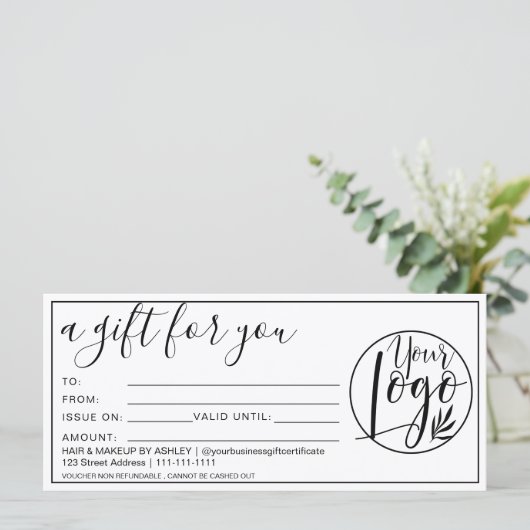 シンプル白黒縁どギフト証明書ロゴ (スタンド正面)