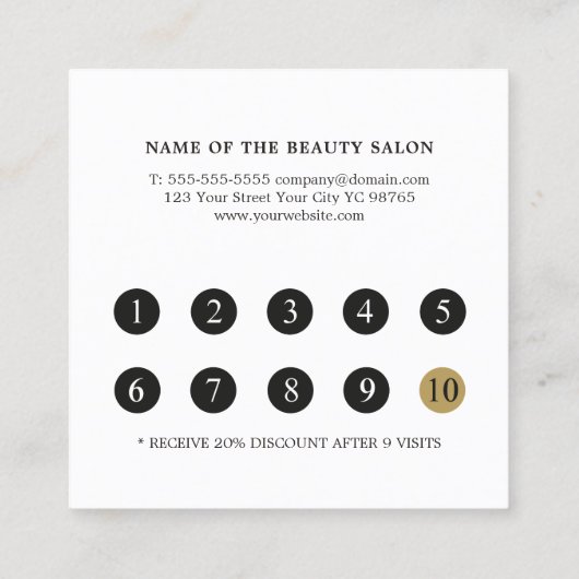 シンプル白黒美しいサロン ロイヤリティカード (裏面)