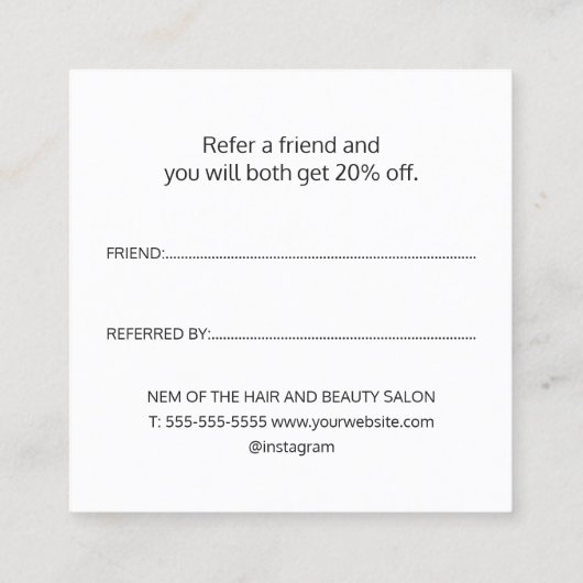 シンプル白黒美しいサロン 紹介カード (裏面)