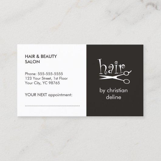 シンプル白黒美容師アポイントメントカード 予約カード (正面)