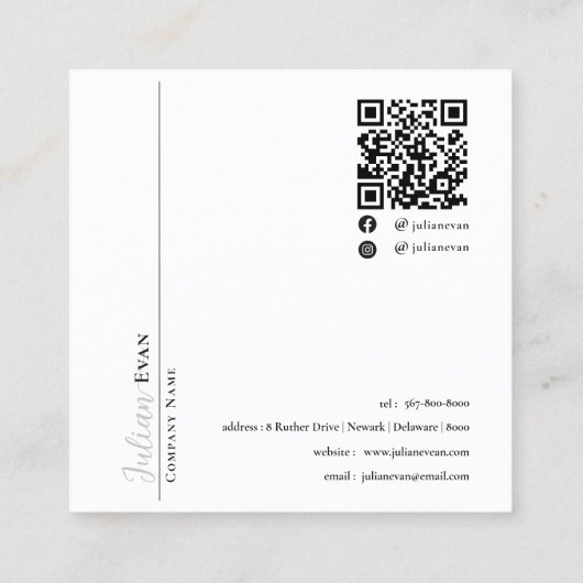 シンプル白黒美容業者名刺 スクエア名刺 (裏面)