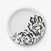 シンプル白黒花スケッチパーティー ペーパープレート (正面)