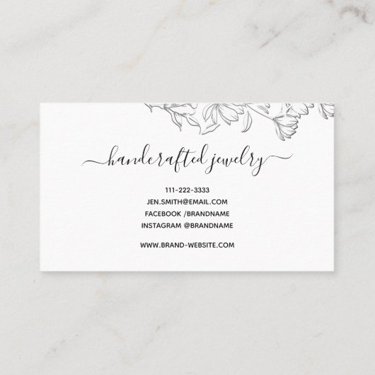 シンプル白黒花スケッチフローラ 名刺 (裏面)