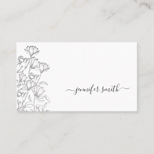 シンプル白黒花スケッチフローラ 名刺 (正面)