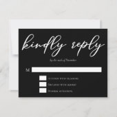 シンプル白黒親切に返信モダン結婚の 出欠カード (正面)