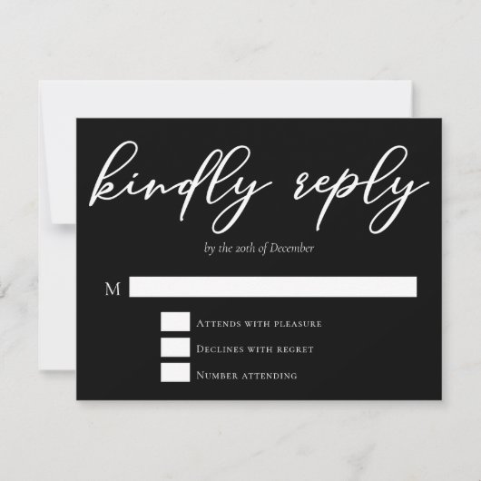 シンプル白黒親切に返信モダン結婚の 出欠カード (正面)