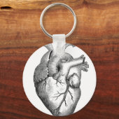シンプル白黒解剖ハートイラストレーション キーホルダー (正面)